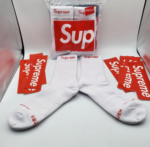 Supreme X Hanes Crew Socks – White, Pack of 4 NEW