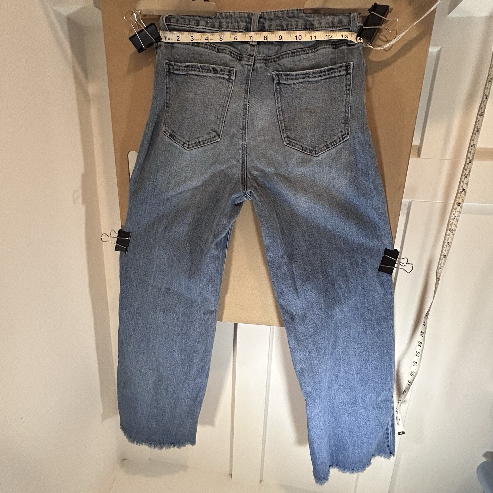 BCBGeneration Womens High Rise Wide Leg Jeans Light Wash Raw Hem Size 7/28