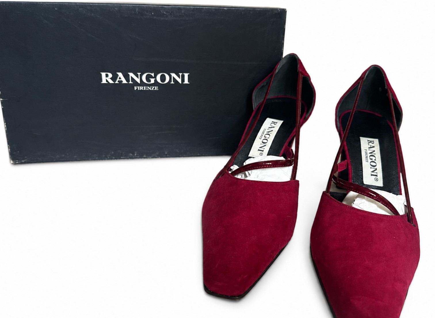 Rangoni Firenze Heels Womens 8 Burgundy Suede Patent T-Strap dOrsay Pump Italy B