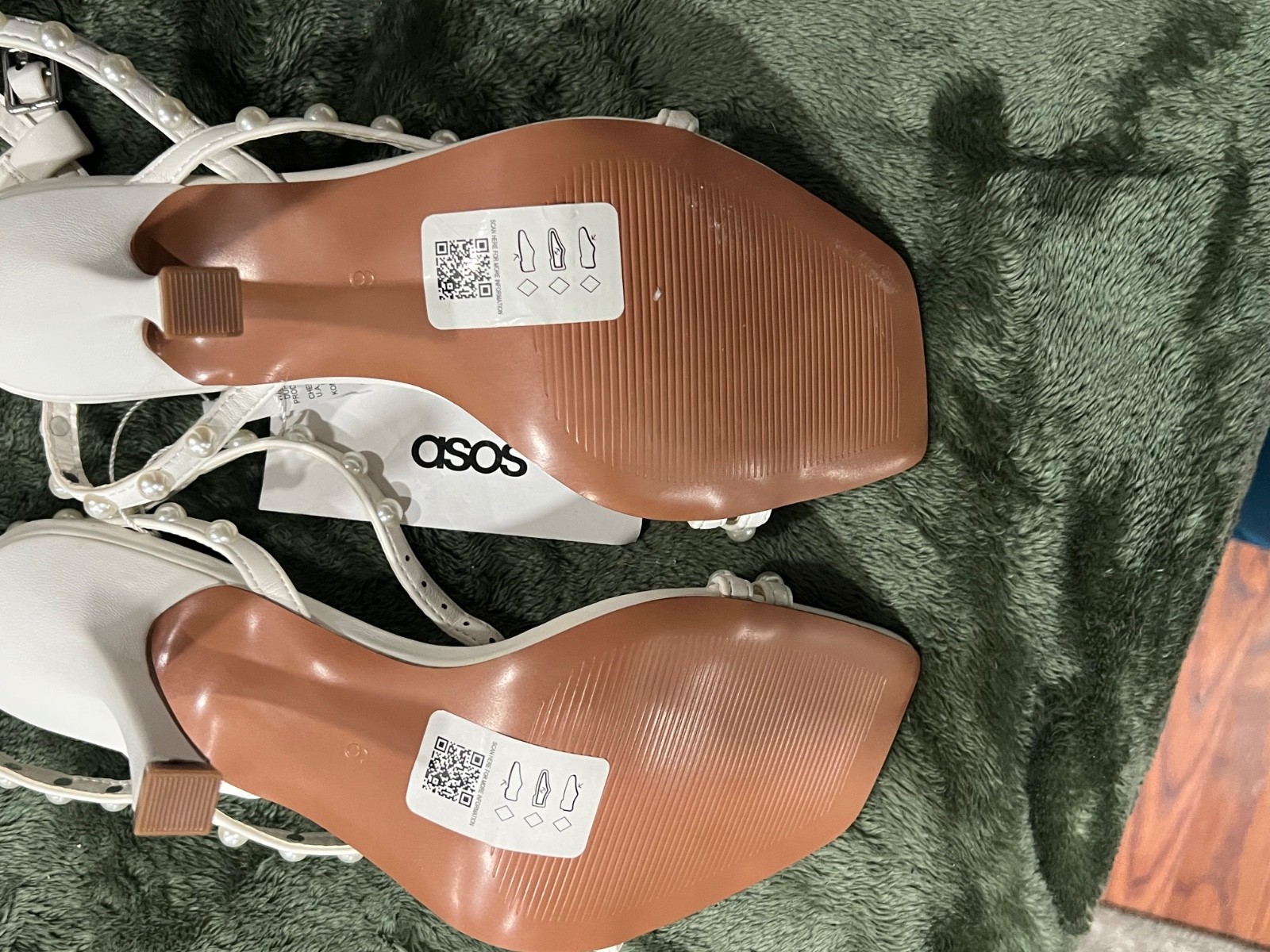 ASOS DESIGN Hotel Pearl Detail Barely There Block Heel Sandals in ivory.