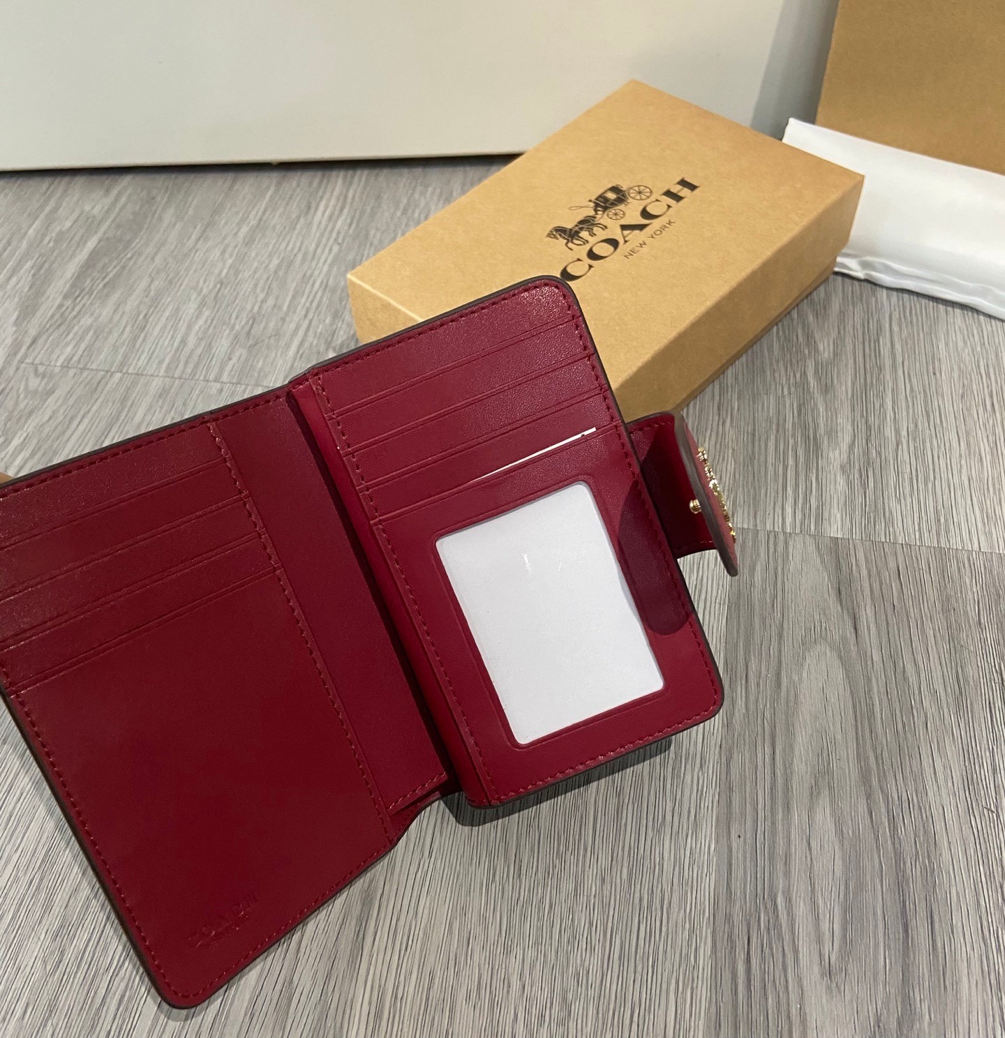 Coach Med Corner Zip Wallet Clutch CZ342 Brown Signature Canvas Cherry Print!!