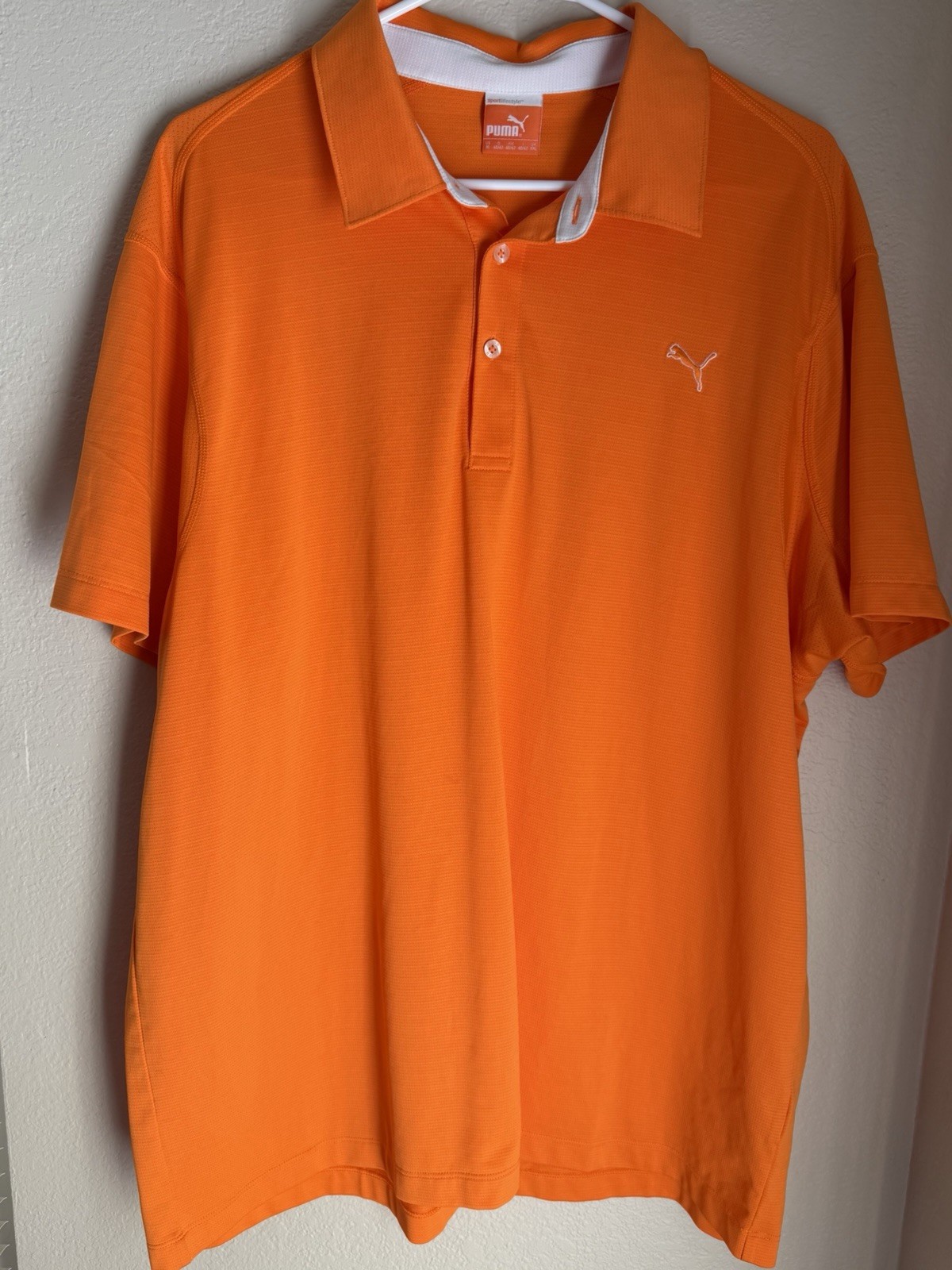 PUMA Men’s XL Orange Solid Polyester/Elastane Short Sleeve Polo Collared Logo