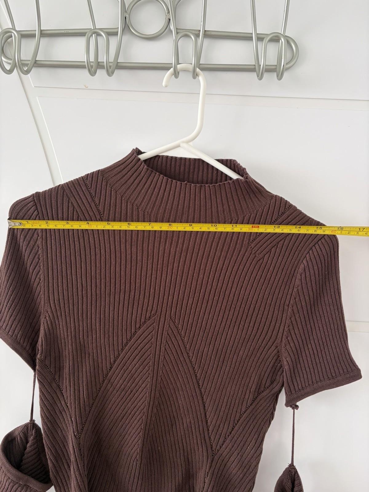 Brown Ribbed Crop Top Sweater With Removable Long Sleeves Cozy