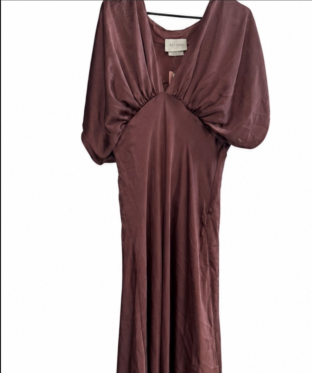 BHLDN Amelia Deep-V Satin Maxi Dress – chocolate – Size 1x– New With Tags