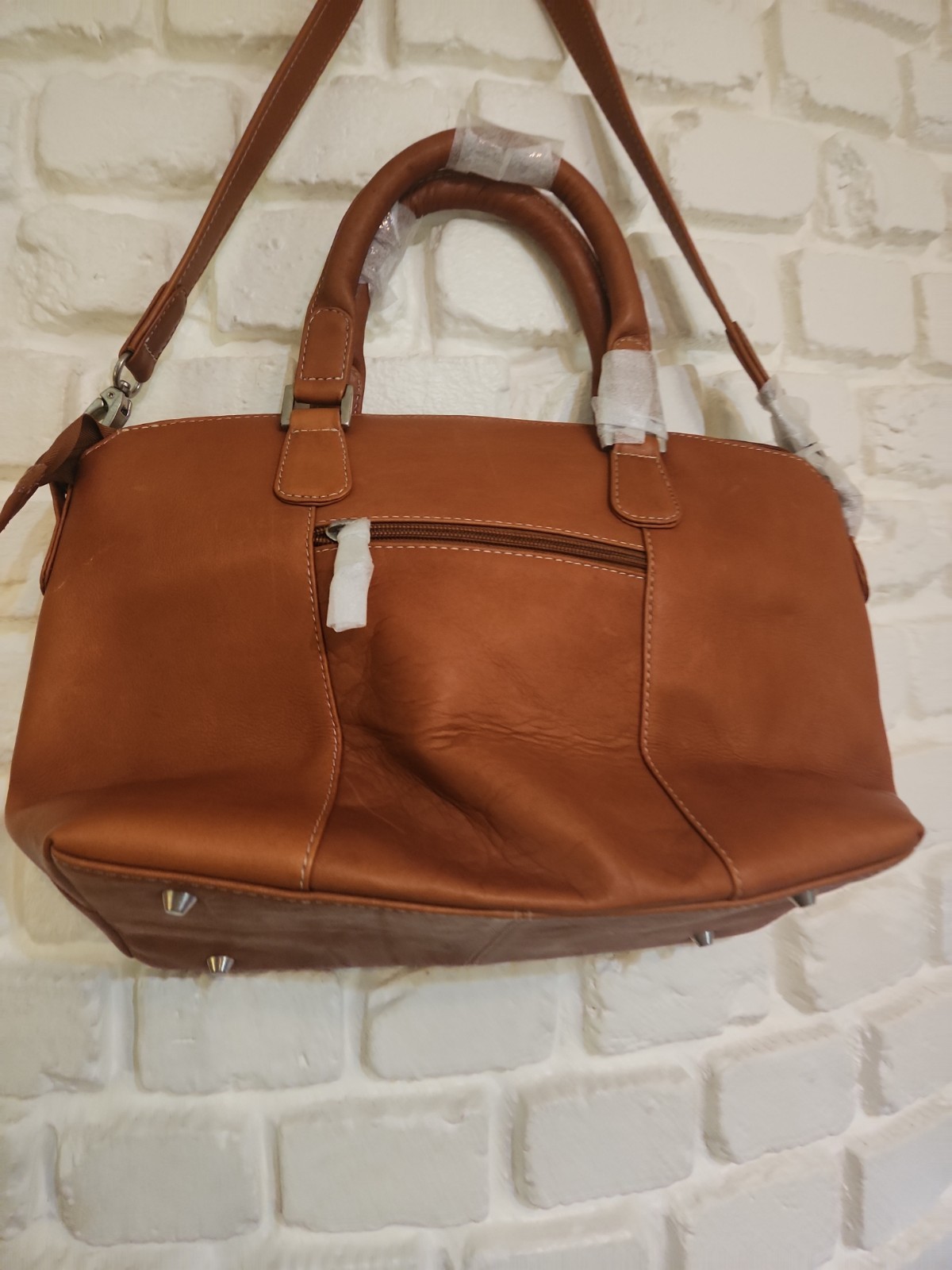 Le Donne All Leather Rich Tan Shoulder Top Handle Satchel Purse