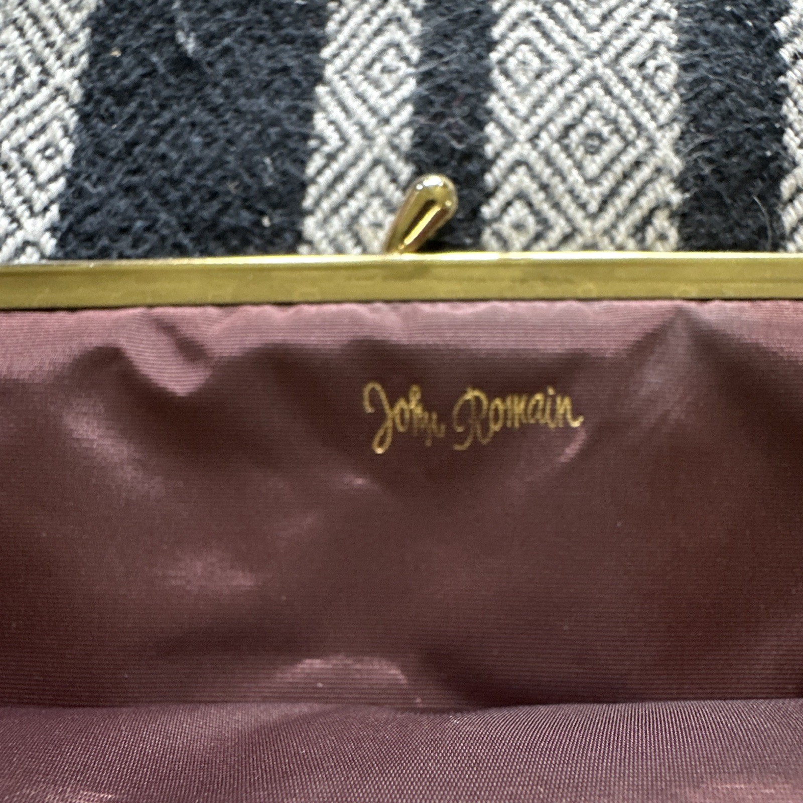 John Romain Brown Kiss Lock Solid Coin Wallet for Women Logo Accent 7.75 inches