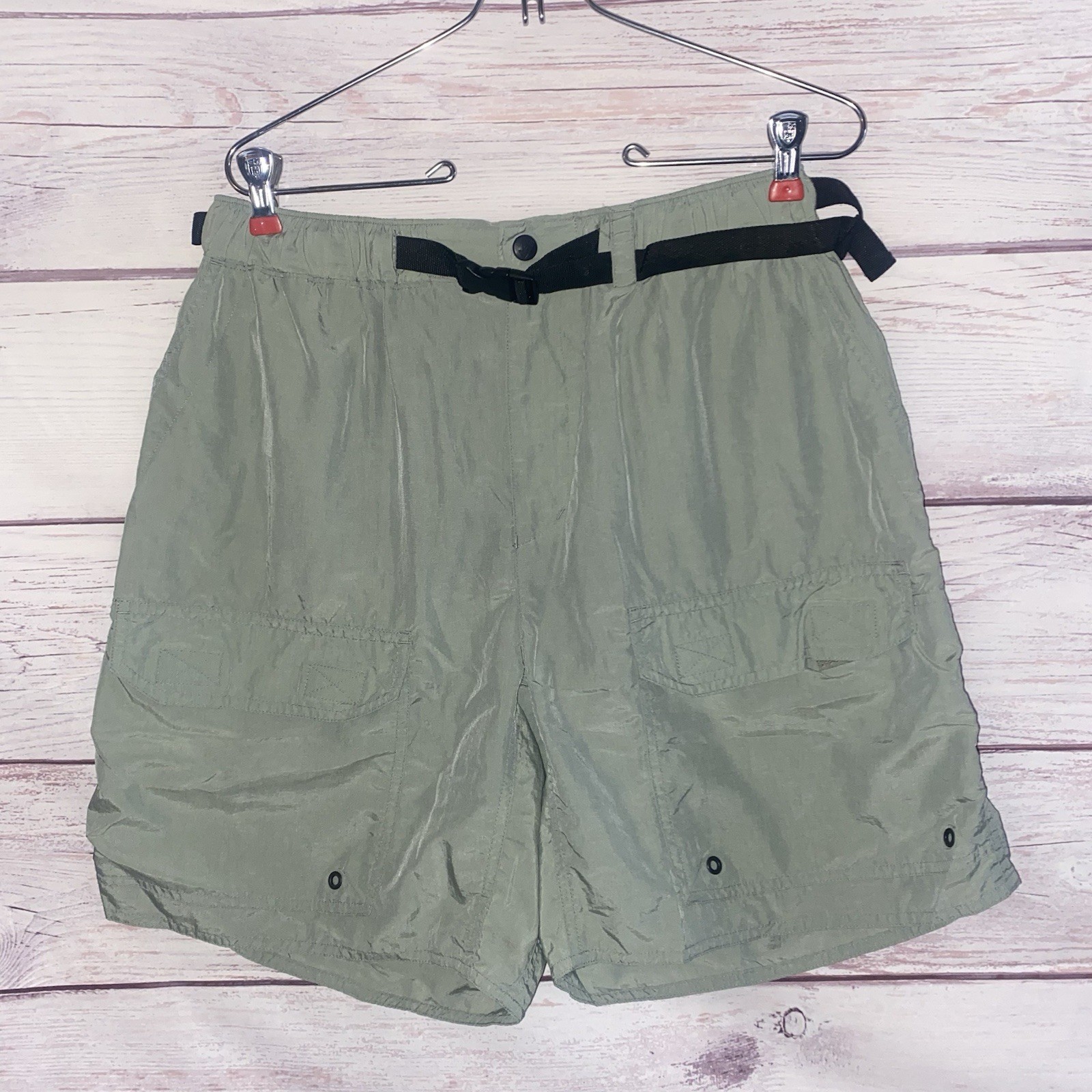 3 REI Mens Shorts L Light Green Tan Lt Tan Belted Hiking Outdoor A15