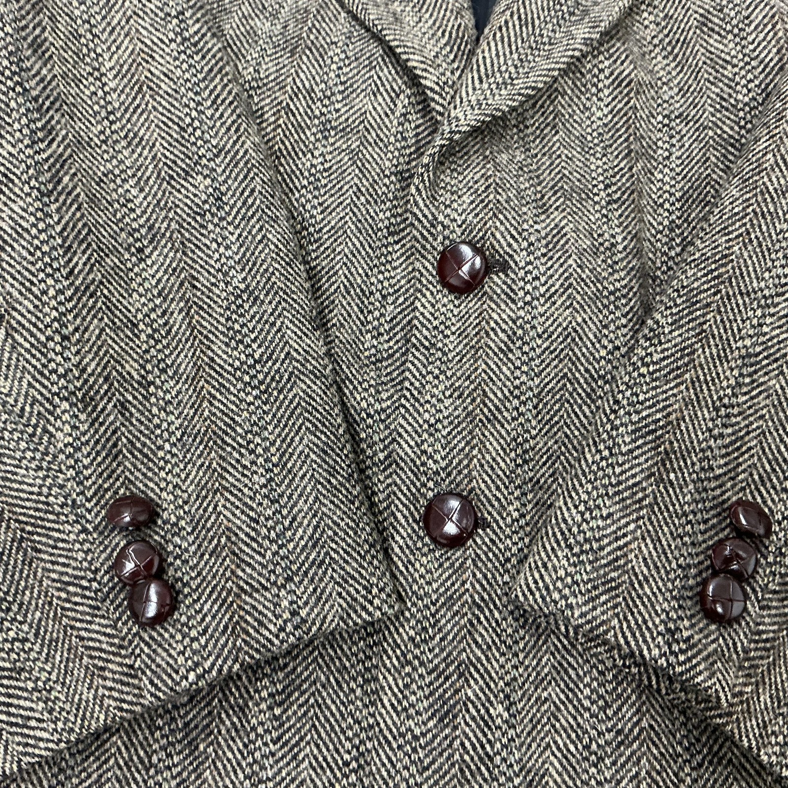 Deansgate Blazer Mens 48L Brown Herringbone Tweed Wool Sport Coat jacket Leather