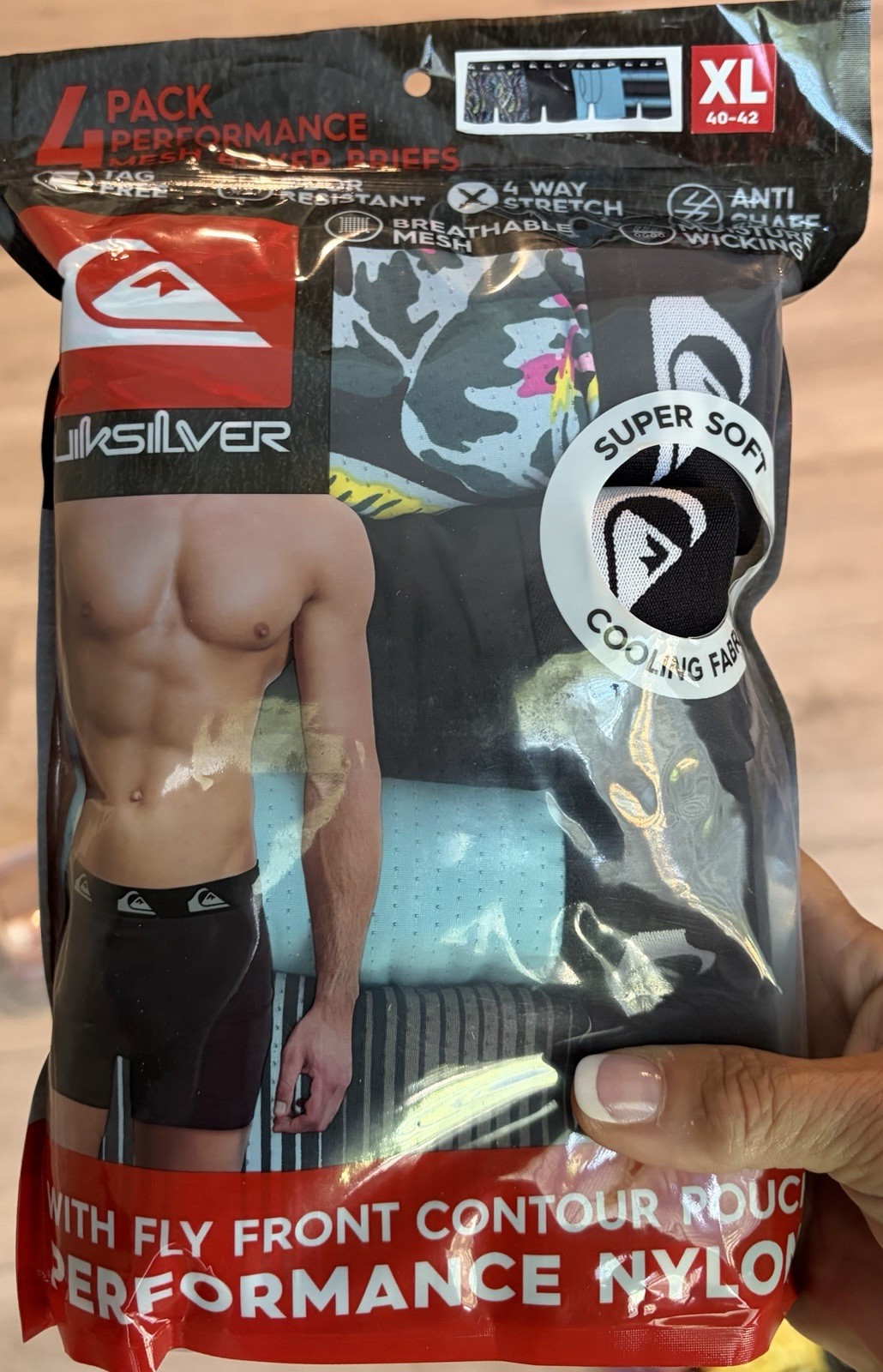 NEW QUICKSILVER Men’s 4 Pack Performance Nylon Boxer Briefs Fly Front SZ XL