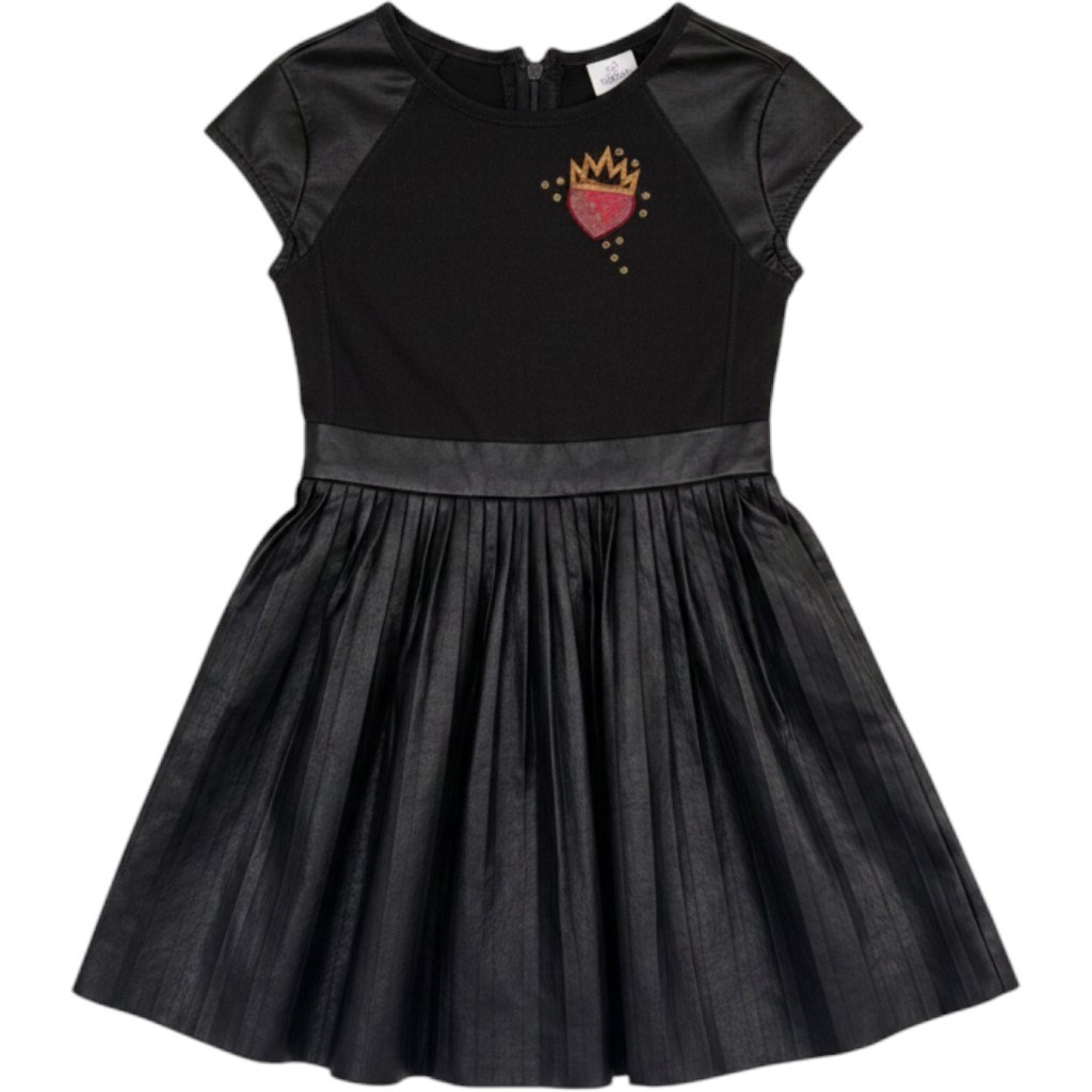 Disney Descendants Evie Girls Dress 7/8 Black Faux Leather Pleated Costume Dress