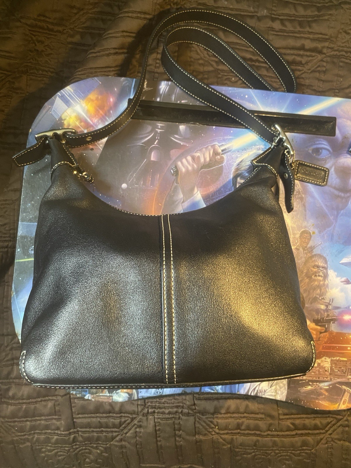 Coach Black Vintage Leather Demi Shoulder Bag Y2K