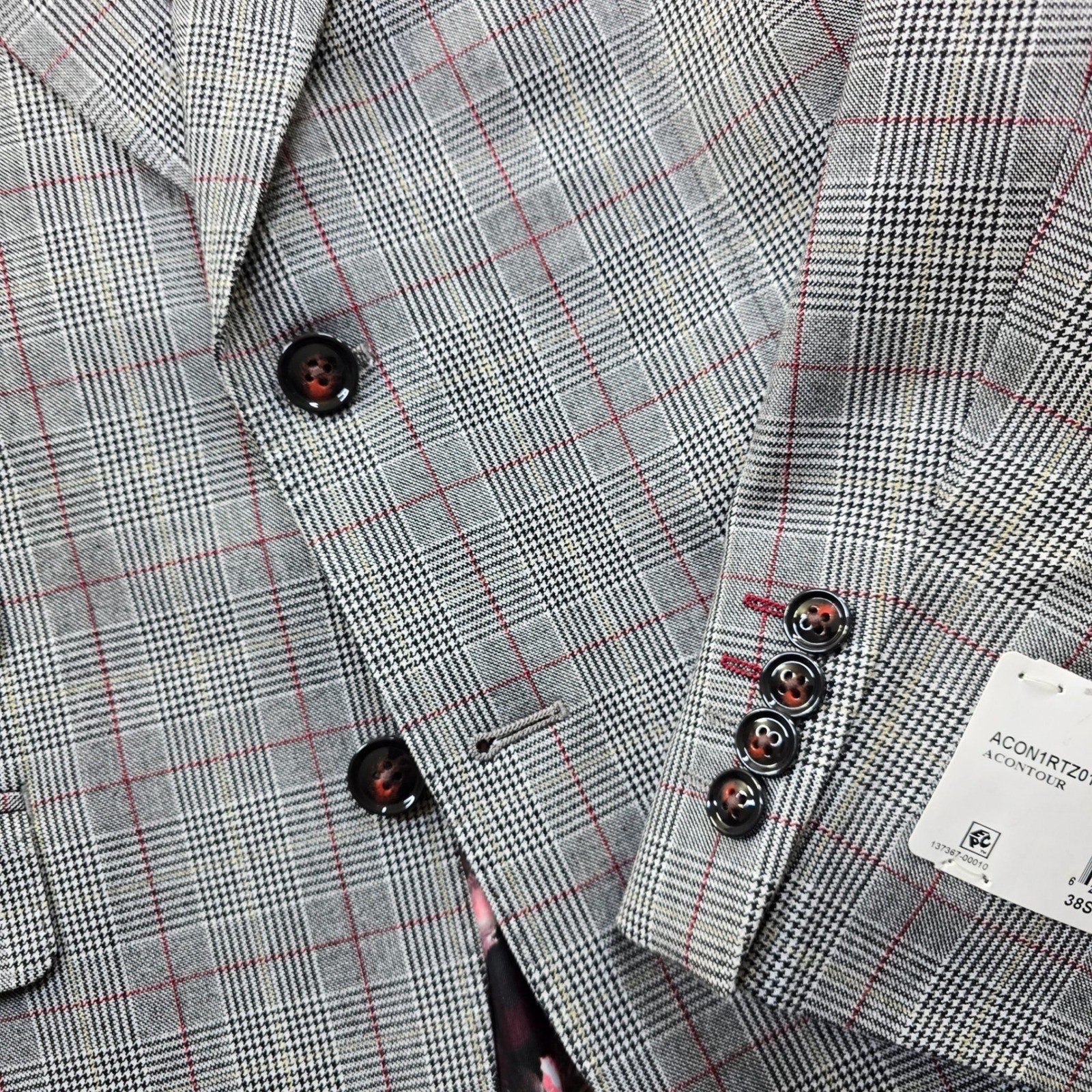 Tayion Montee Holland Sport Coat Mens 38S 38 Plaid Black Red White Blazer NEW