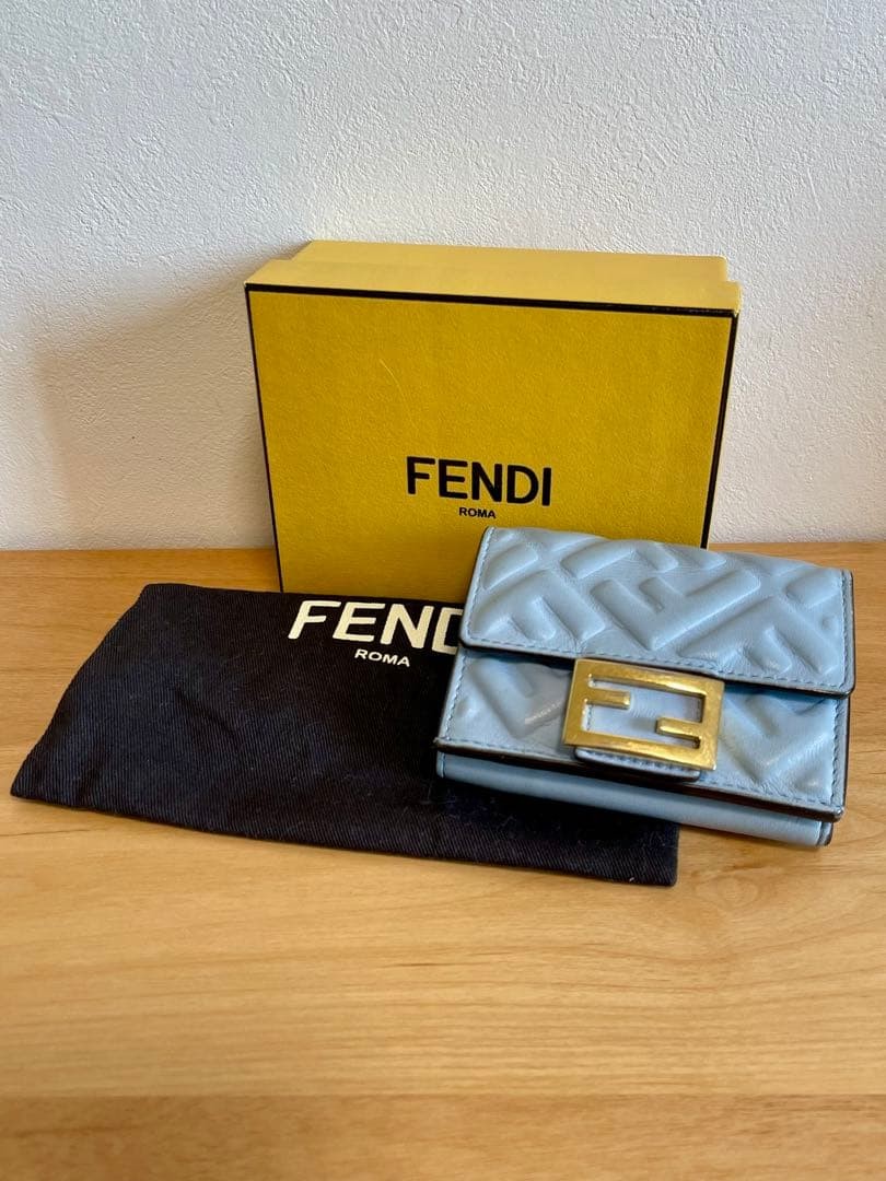 FENDI Tri Fold Wallet Light Blue Mini Wallet