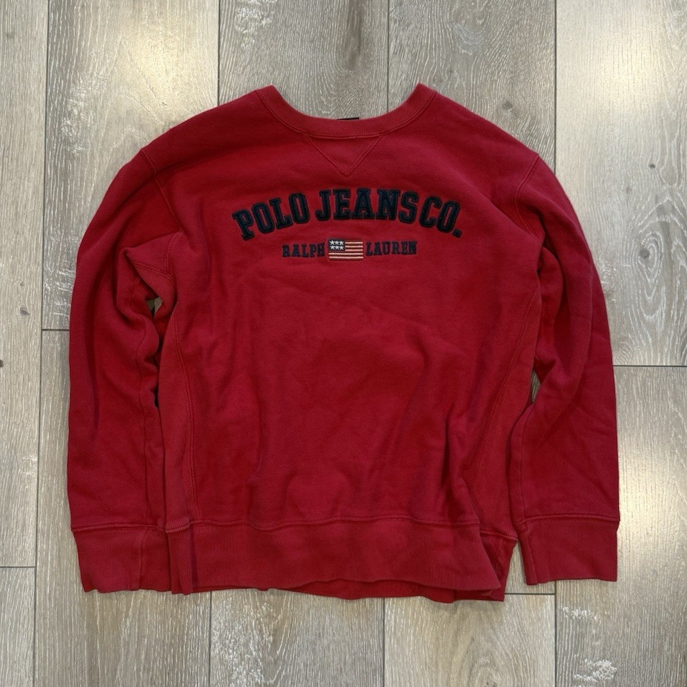 1990’s Polo Jeans Co. Ralph Lauren women Red Fleece Crewneck Logo Size M