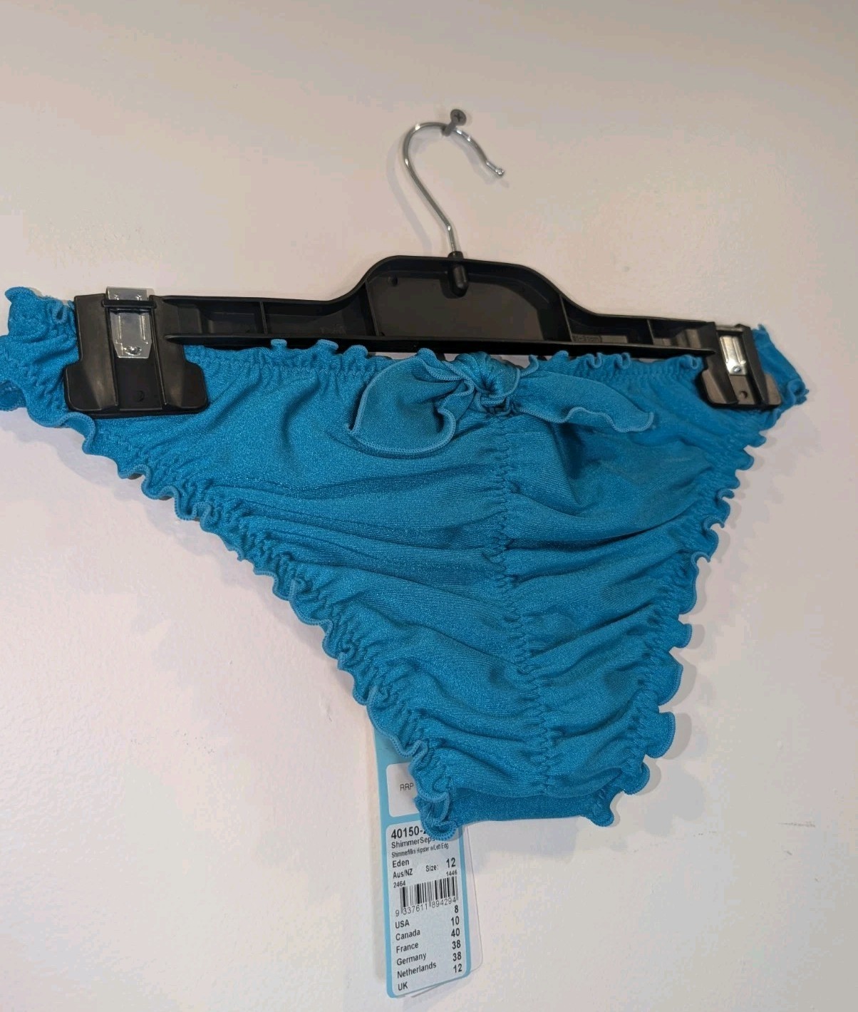 Seafolly Bikini Bottom Shimmer Hipster AU12 US8 New Tags Eden Blue RRP $64.95