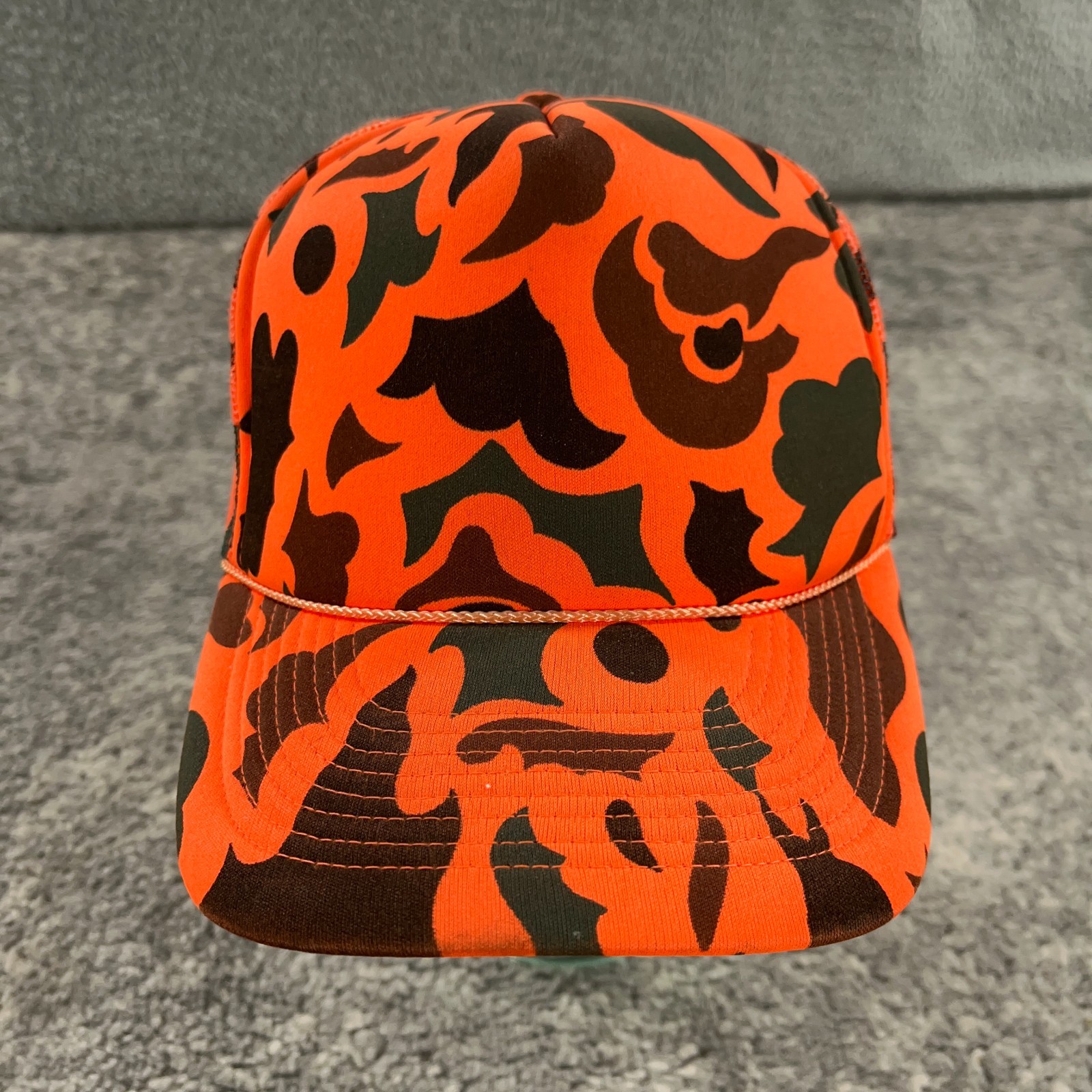 Vintage Trucker Hat Rope Cap Mens Snapback Safety Orange Camouflage 90s Outdoor
