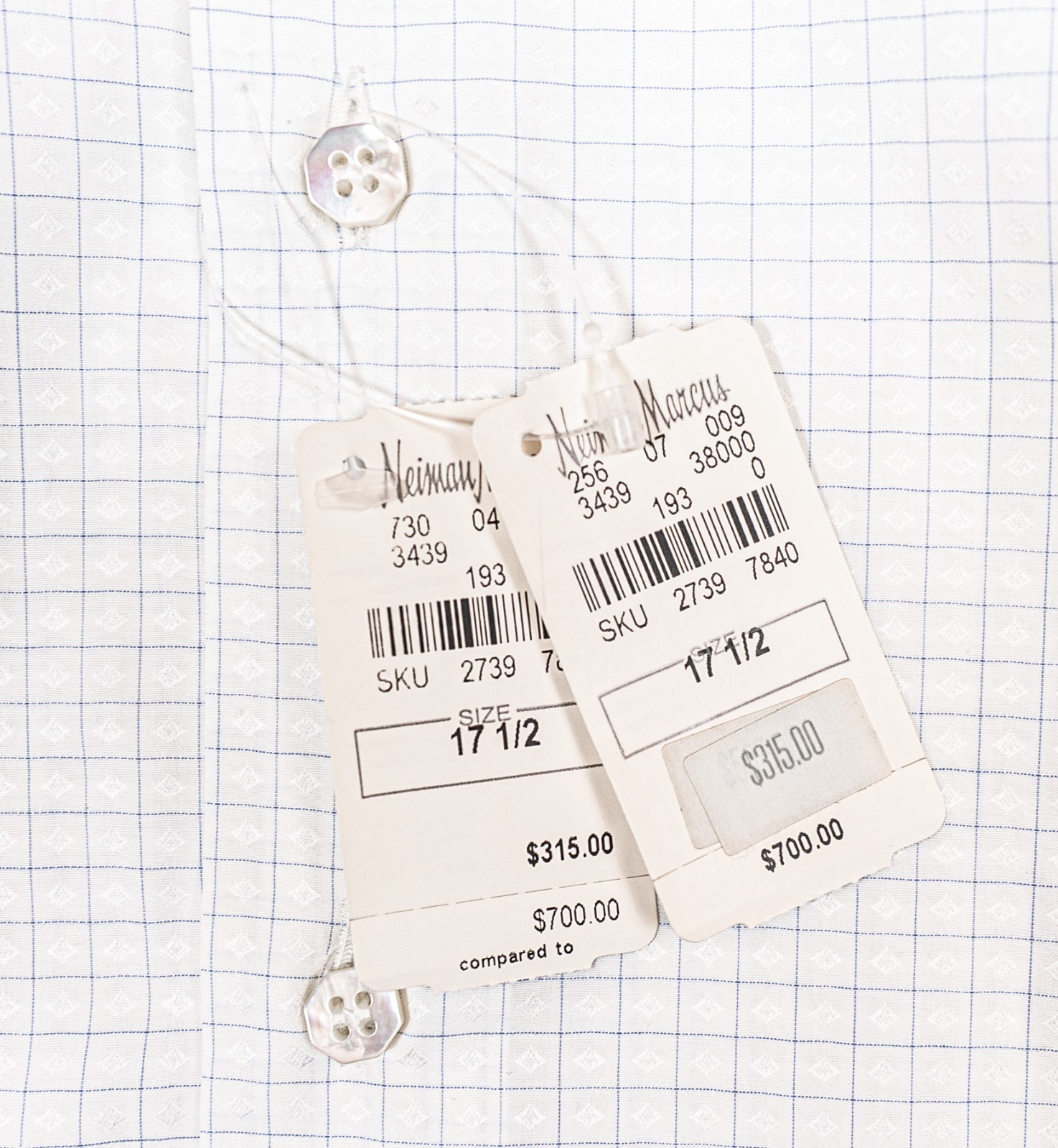 NWT STEFANO RICCI White Micro-Check Cotton Shirt Men’s 17 1/2 Neiman Marcus