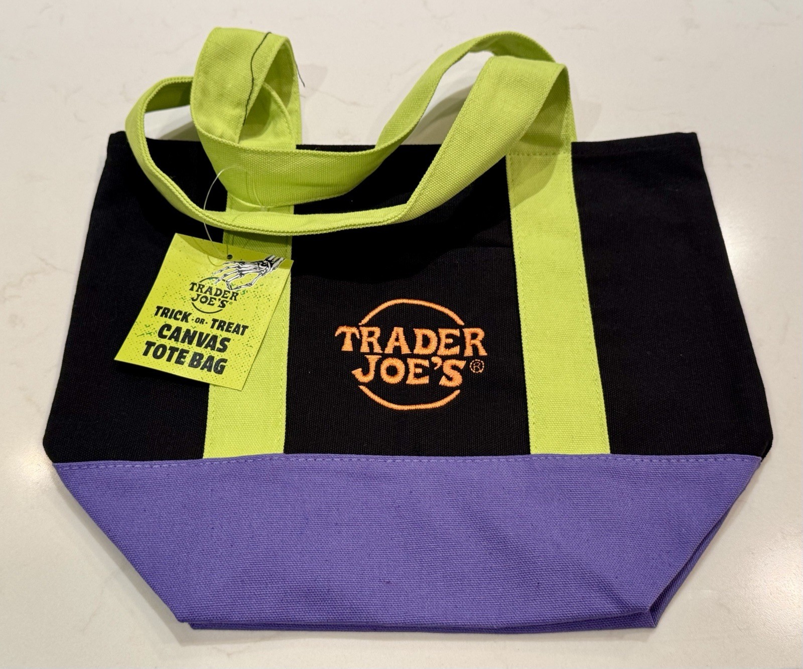 Trader Joe’s Halloween Mini Canvas Treat Tote Bag Black Purple Green Multicolor