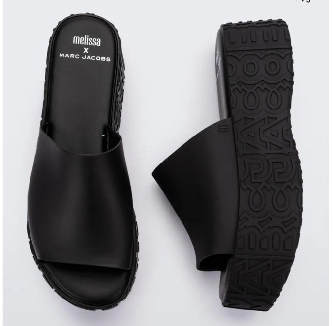 Melissa x Marc Jacobs Black Platform Sandals Becky Slides Women’s Size 8 EUC