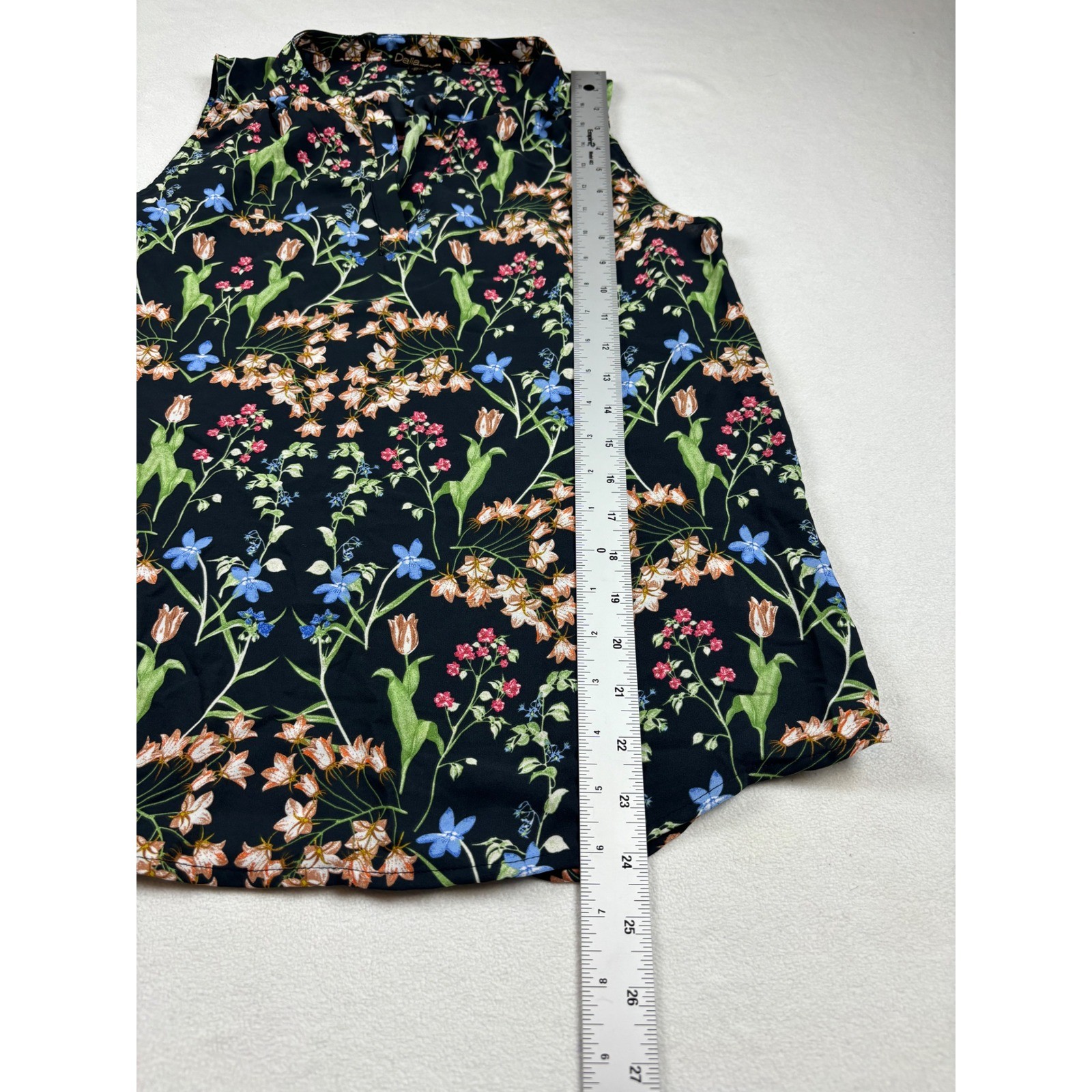 Dalia Womens Sleeveless Floral Blouse Black Multi Color Split Neck Top Size M
