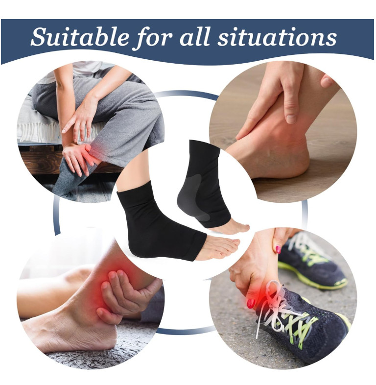 2 PCS Achilles Tendon Heel Protector Ankle Support Sock Open Toe Black