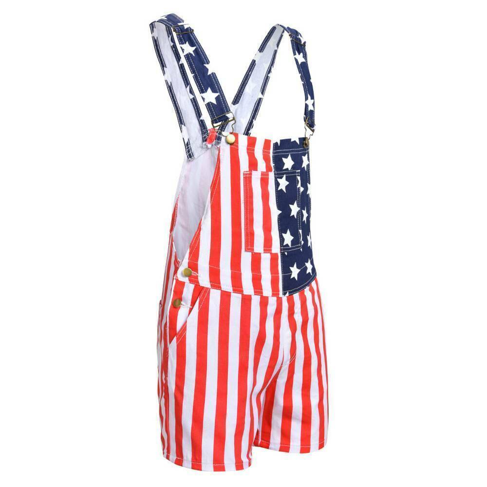 ON SALE!! Overalls USA America Flag Print Bib Pants Jumpsuit Romper Shorts