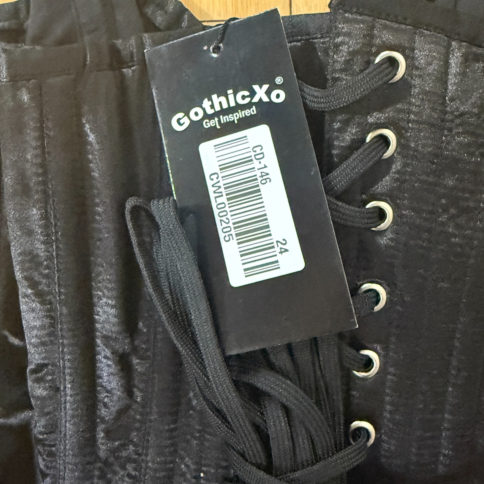GothicXO Corset Underbust Black Glossy Lace Up Corset Size 24 New With Tags
