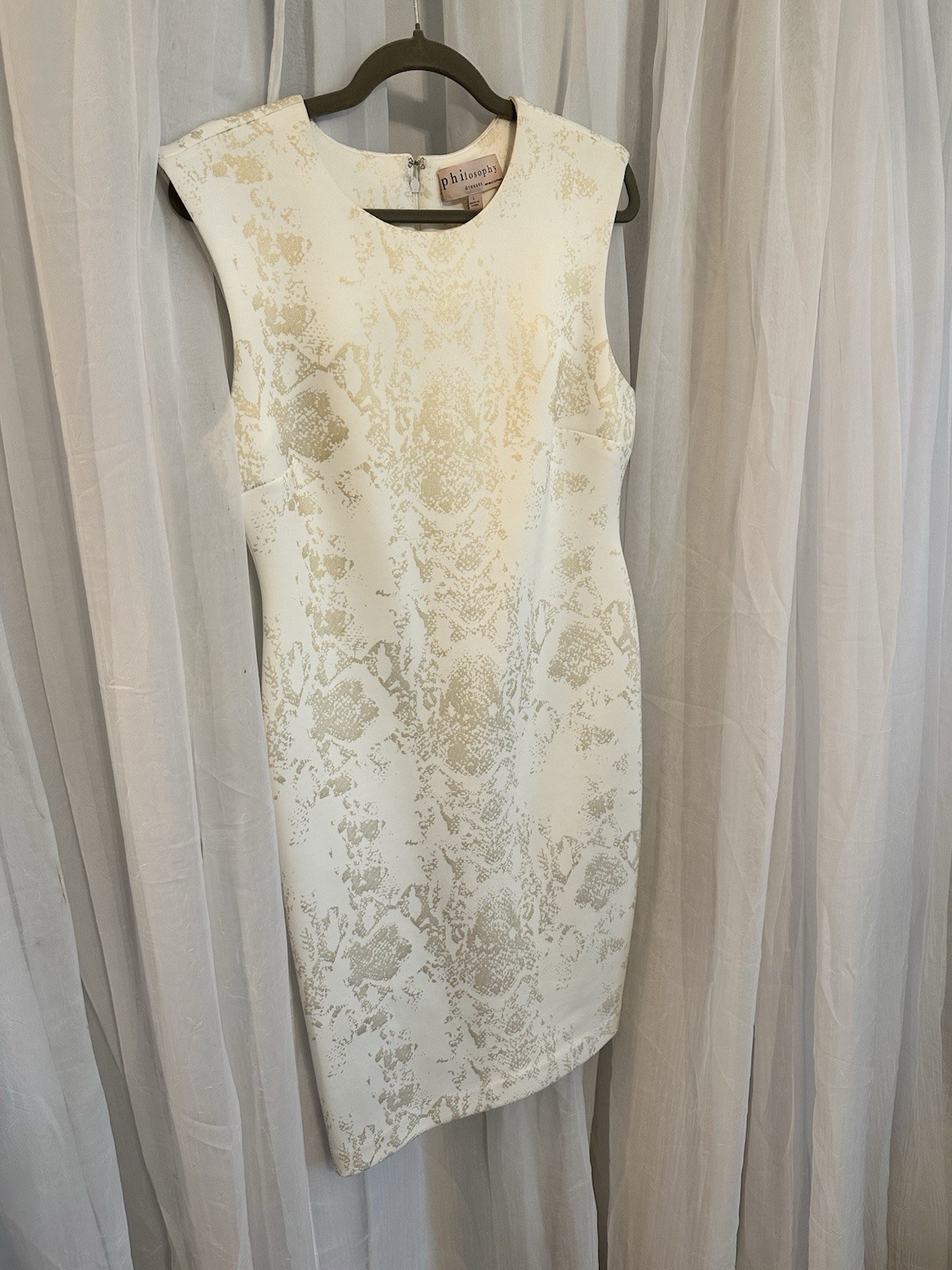 Philosophy Cream Brocade Midi Dress With Abstract Gold Metallic Design