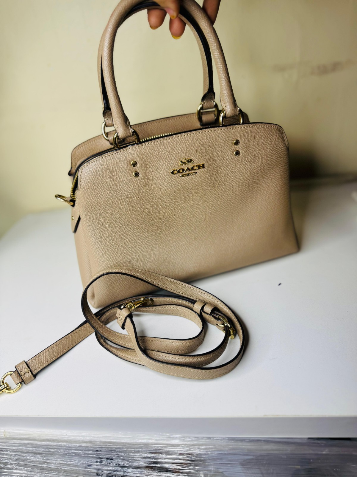 Coach 91146 Mini Lillie Carryall Black Crossgrain Leather Satchel Crossbody Bag