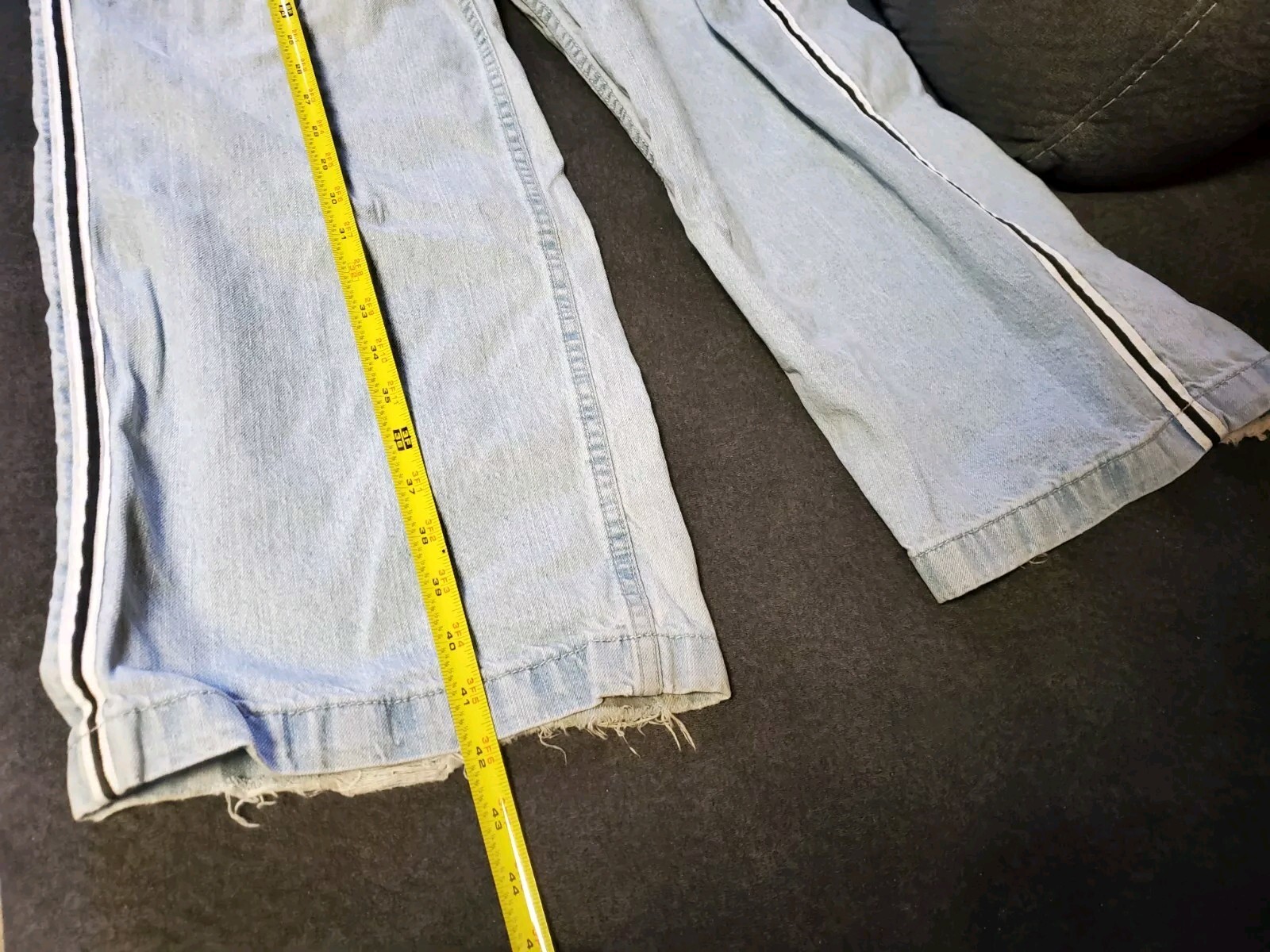 90’s Vtg Side Stripe JNCO SKUNK Blue Denim Wide Leg Jeans Men 16 Waist 42 Length