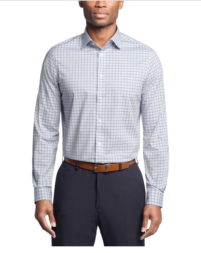 Michael Kors Mens Regular fit Check Dress Shirt, Grey Multi, 16.5 in, 32-33