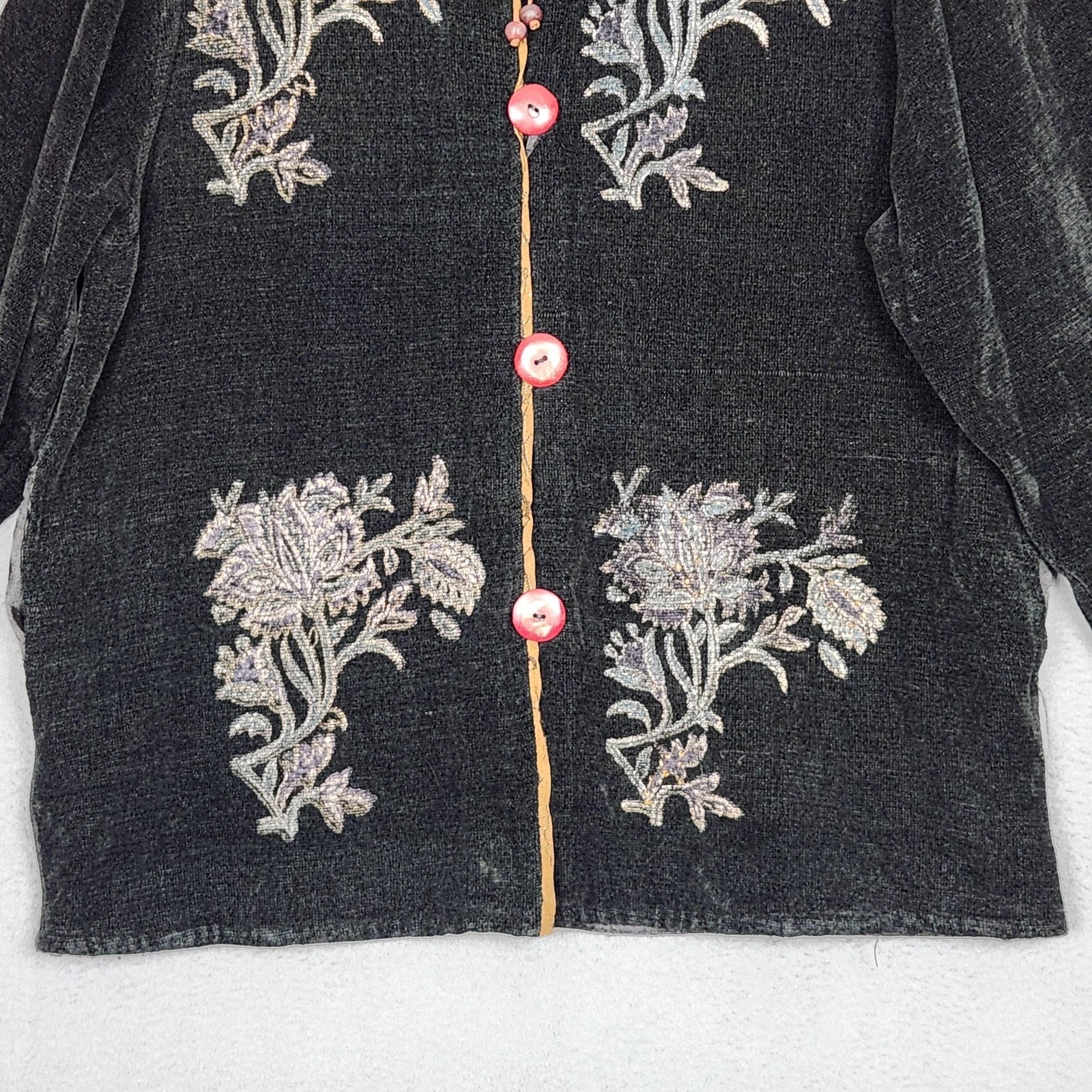Flashback Jacket Womens Medium Embroidered Floral Button Boho India Cotton Blend