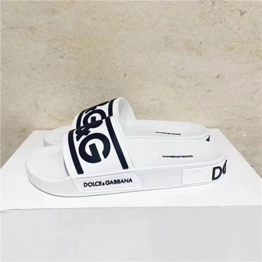 Dolce & Gabbana D&G Logo Unisex Black/White Rubber Slide Sandals US 7.5