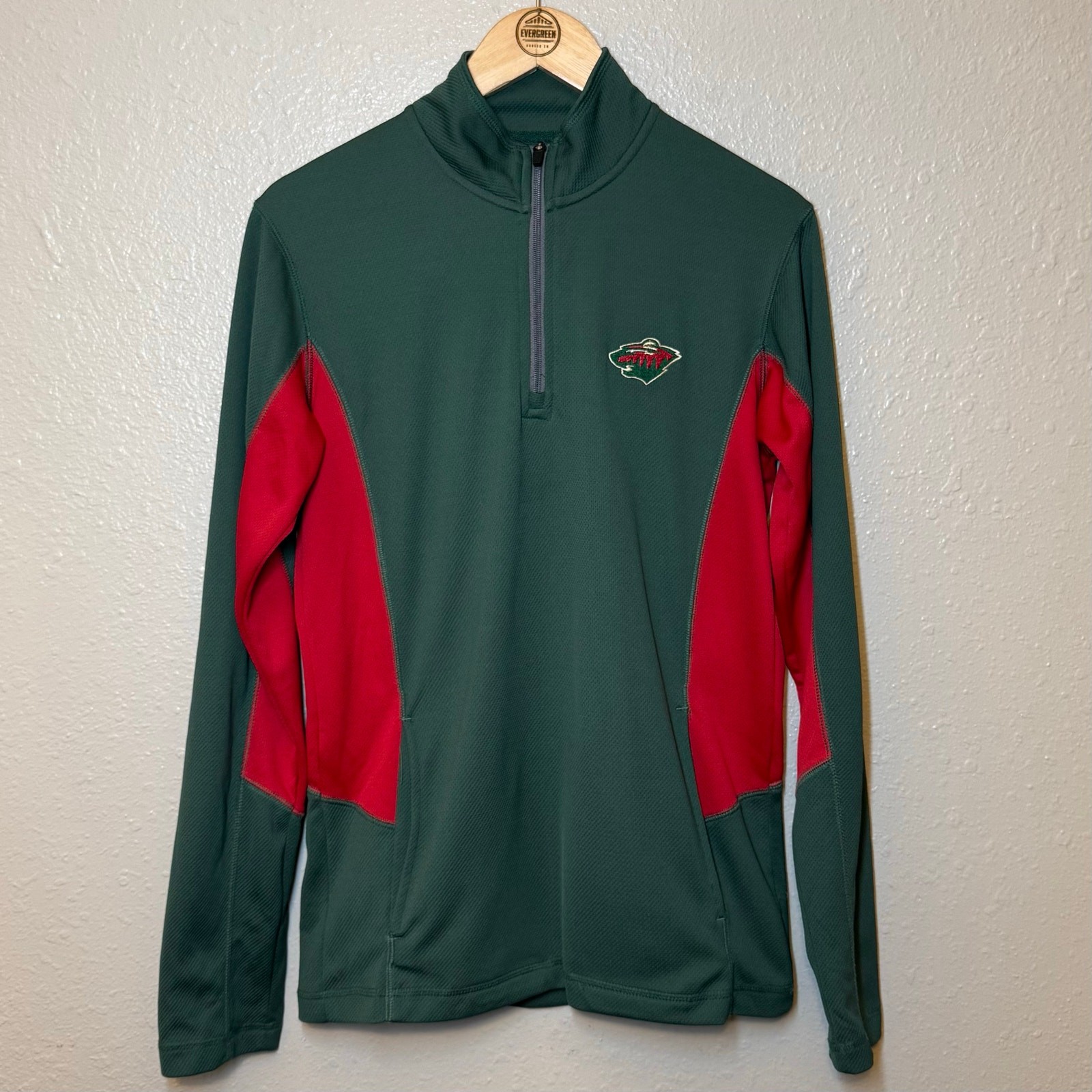 Minnesota Wild Pullover Hockey NHL 1/4 Zip Embroidered Mesh Size Unisex Medium