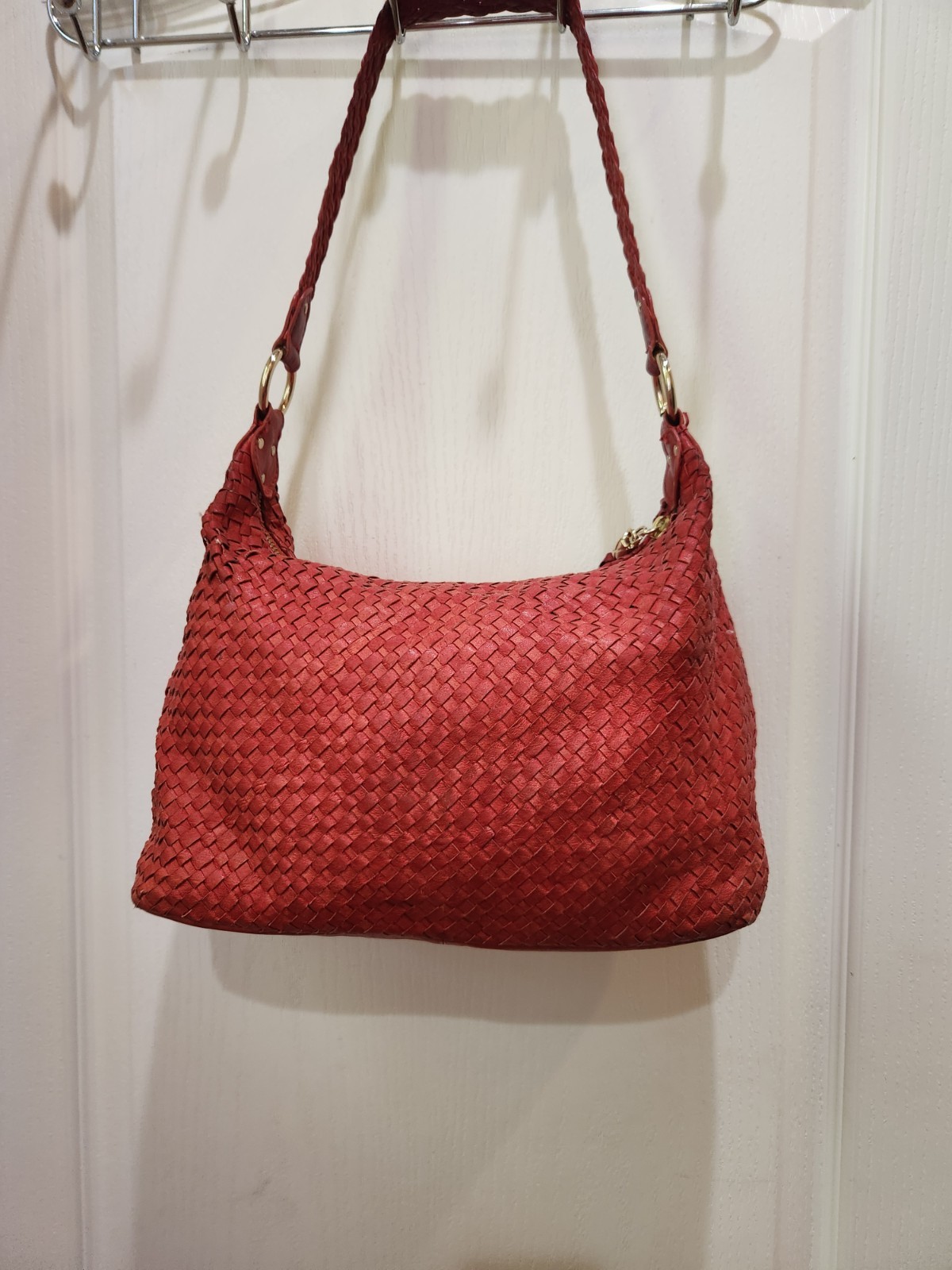 ELLIOTT LUCCA RED WOVEN LEATHER HANDBAG MED 9 X 14