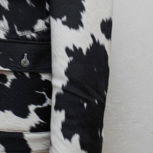 Handmade Hair-On Leather Coat, Western Spotted Fur Jacket, Button-Up Statement