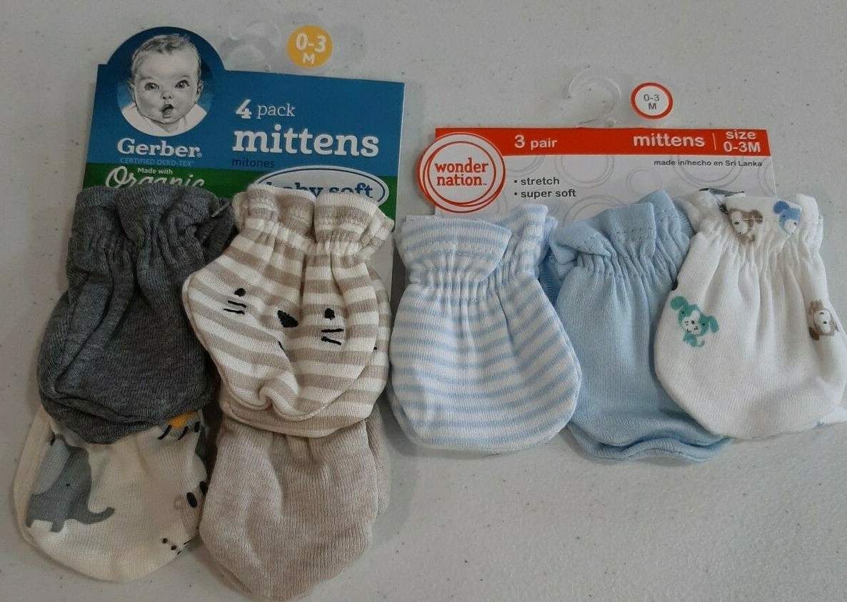 Gerber Wonder Nation Baby Boys 7 Pack Mittens NEW Size 0-3 Months Safari, Puppy