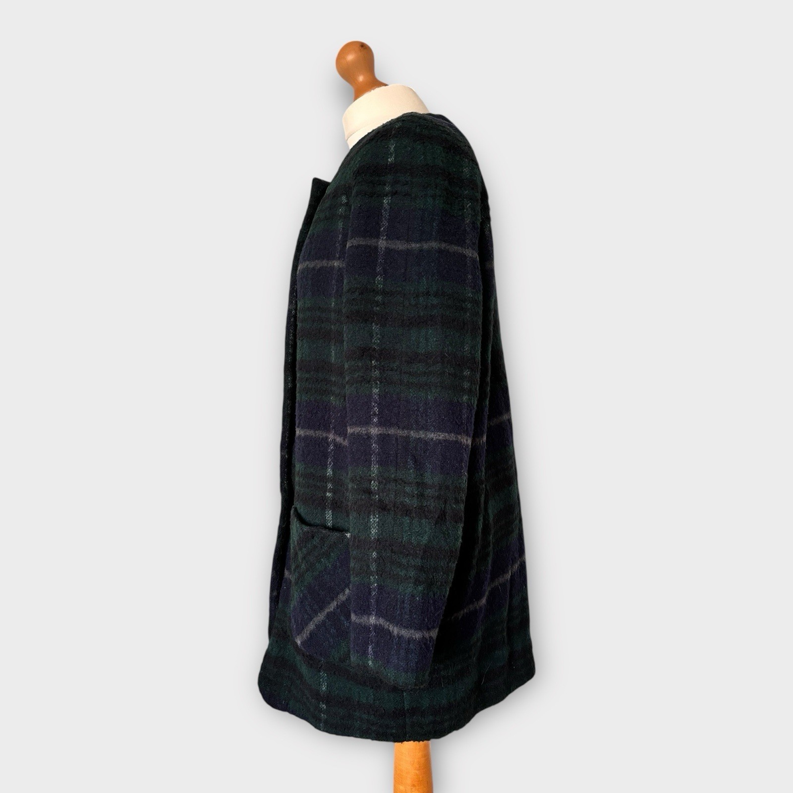 Marks & Spencer Coat 12 Navy Blue Green Plaid Tartan Check Wool Mix Winter READ