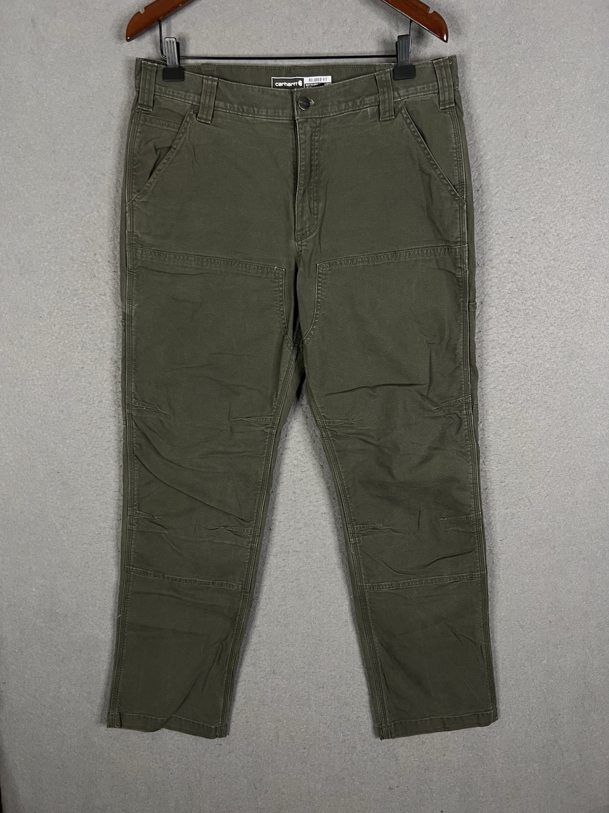 Carhartt Moss Green Canvas Double Knee Pants Mens 102802-MOS 35×32