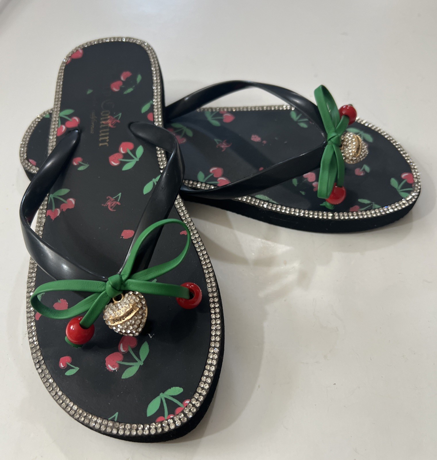 Juicy Couture Slurpy Flip Flop Rhinestones Cherry Bow Charm 36-37