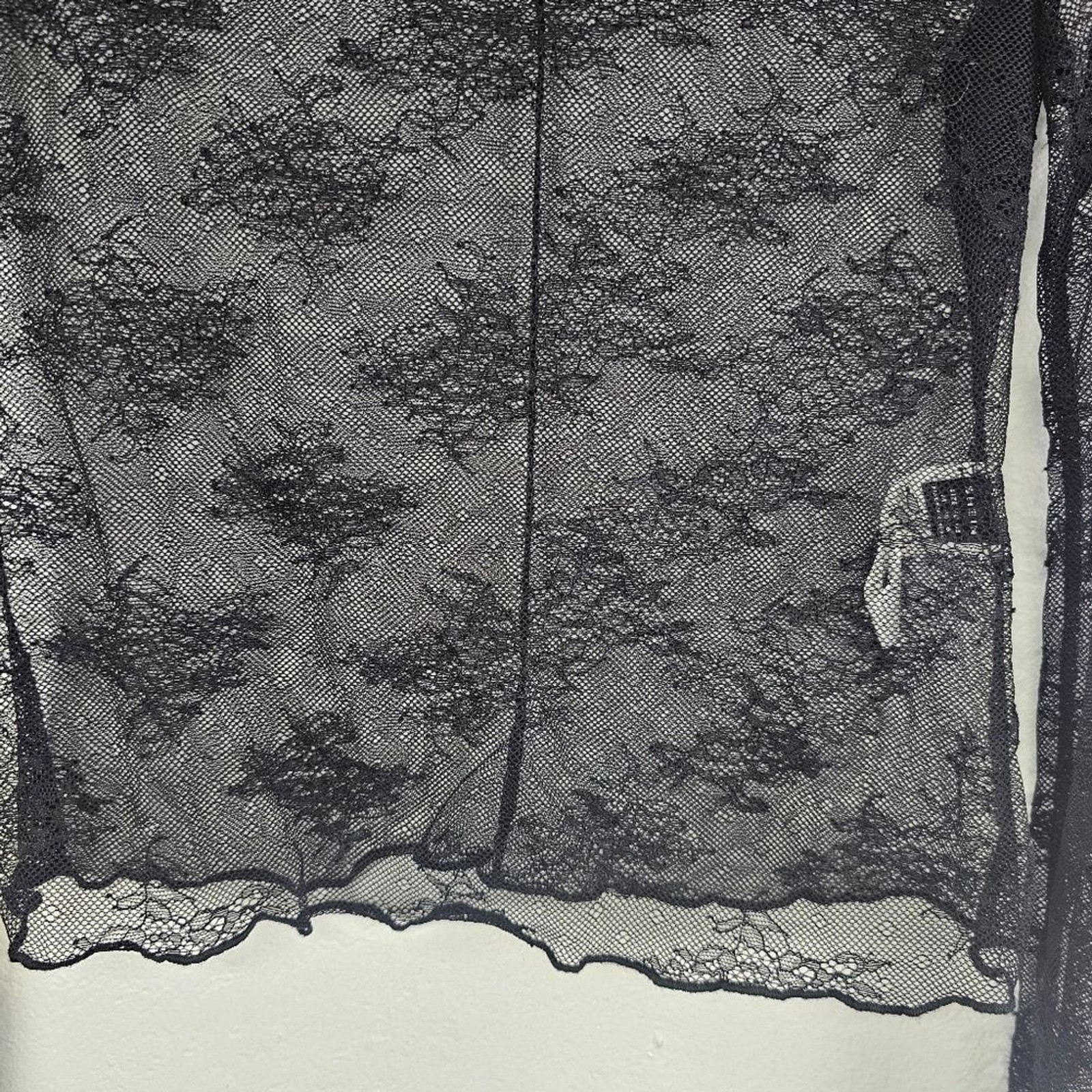 Black Top Embroidered Lace Sheer Long Sleeve Sz M Dark Fairy Whimsigoth
