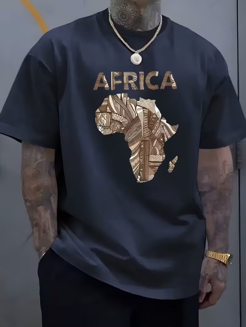 Men’s Tribal Africa Map Graphic T-Shirt African Heritage Print Tee Gift Top