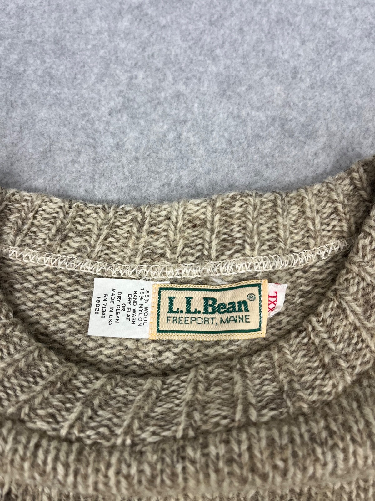 Vintage LL Bean Sweater Mens 2XL Tan Wool Fisherman 90s Crew Neck Pullover