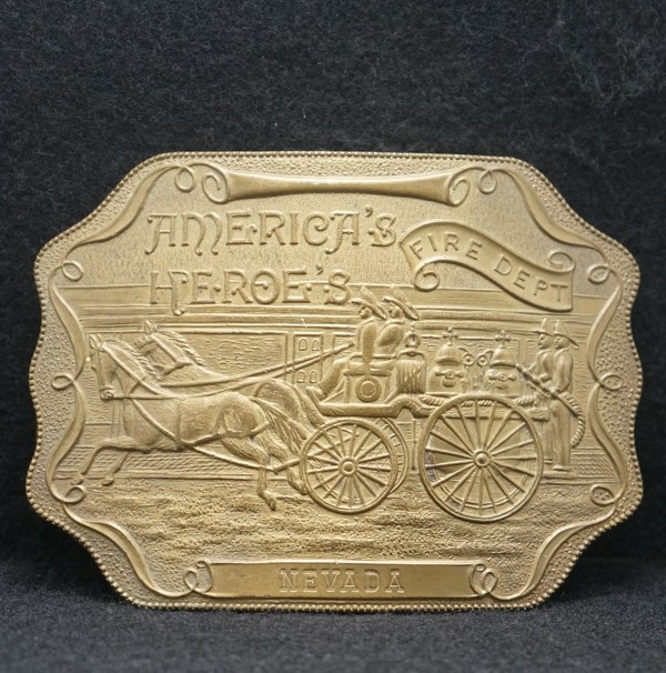 WD13108 VINTAGE 1970s ***AMERICA’S HEROE’S NEVADA FIRE DEPT*** BRASS BELT BUCKLE