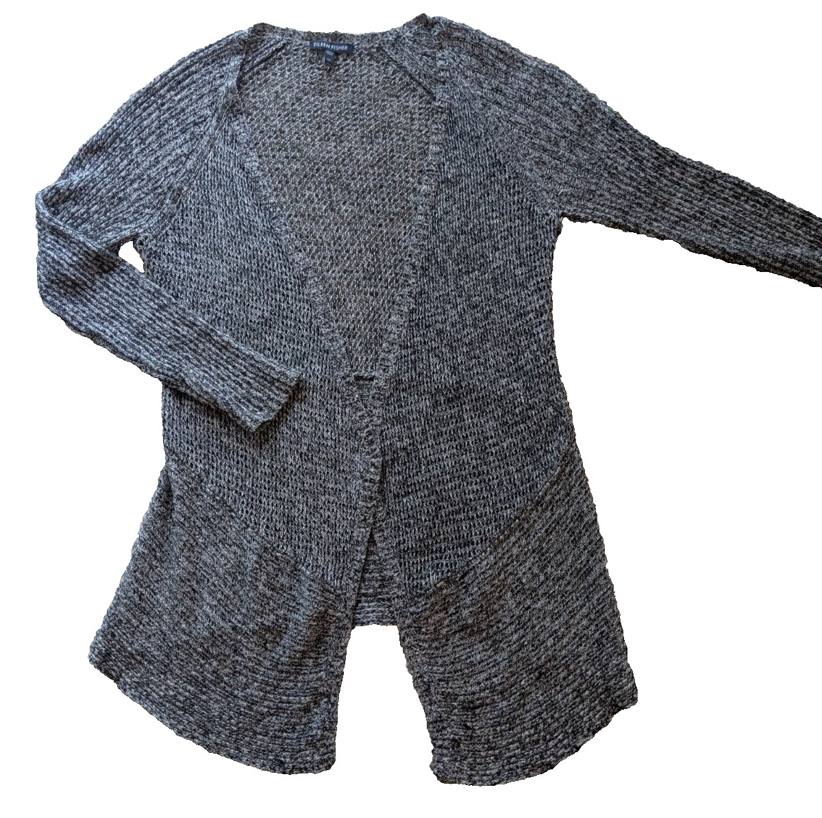 Eileen Fisher marled linen wool crochet open cardigan szXS lagenlook minimalism