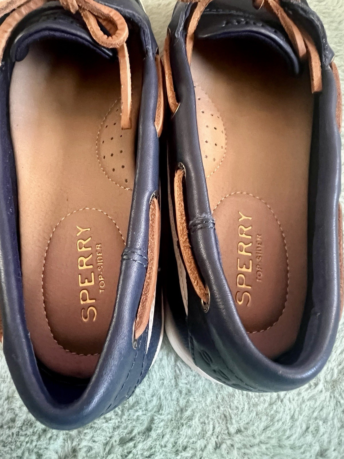 Sperry Top-Sider Starfish Leather Boat Shoes Navy/Tan Lace-Up 5M STS86211