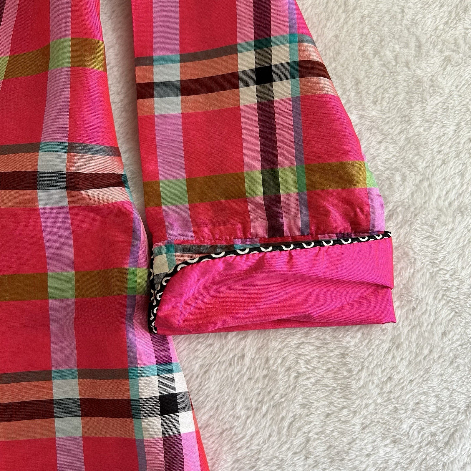 Marisa Baratelli Womens Blouse Size 4 Pink Plaid Button Up Collar 100% Thai Silk