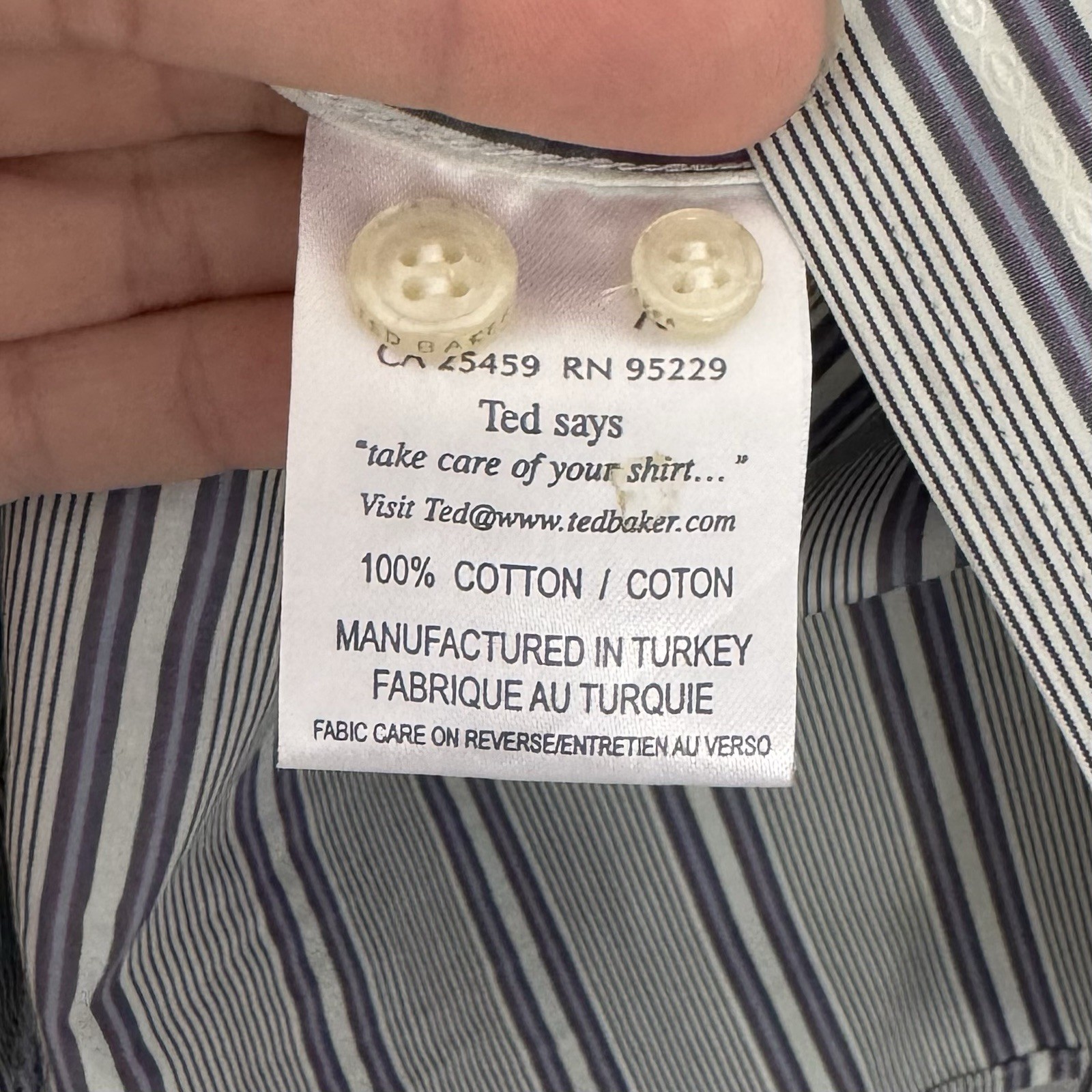 Ted Baker London Cotton Striped Button Down French Cuffs Shirt SZ 17.5 -32/33