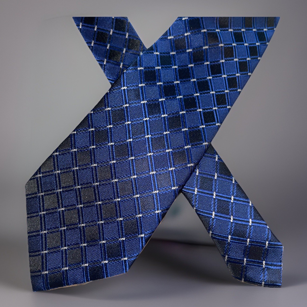 WeiShang Blue Plaid Necktie Handmade 100% Silk Classic Check Pattern Men’s Tie