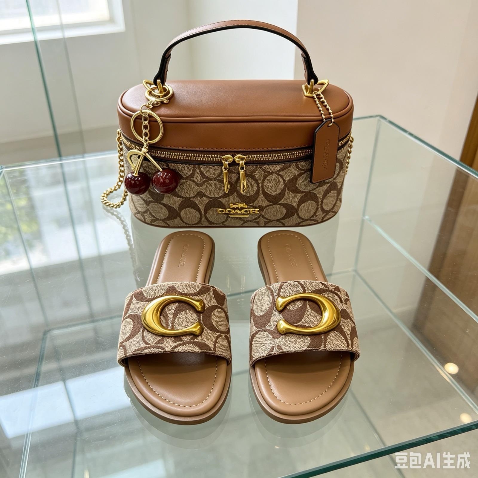 Louis Vuitton Monogram Logo Slide Sandals Brown/Black/Gold Women’s 8 NIB